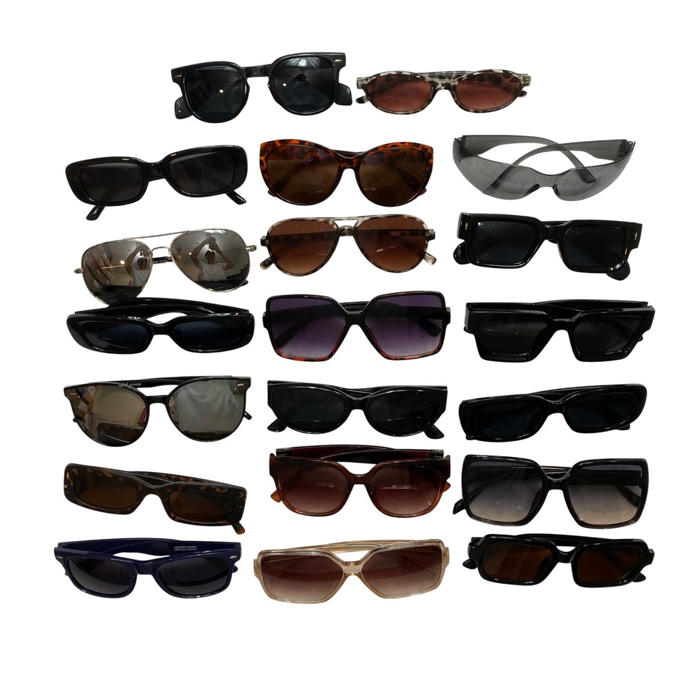 Lof Of 20 Sunglasses Unisex OS Multi Mixed Styles Aviator Cat Eye Bundle